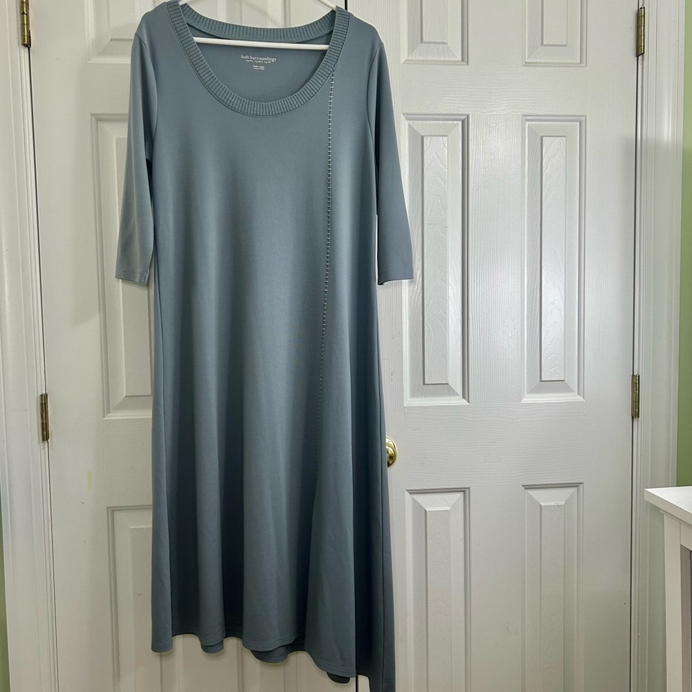 Soft Surroundings A Line Easy Going Casual Asymmetric Scoop Neck Blue Dress Lp